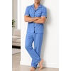 image:imageSWOMOG 100 Cotton Men Pajamas Set Button Down Short Sleeve Sleepwear Loungewear Pjs Set with PocketsAzure Blue