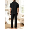 image:imageSWOMOG 100 Cotton Men Pajamas Set Button Down Short Sleeve Sleepwear Loungewear Pjs Set with PocketsBlack