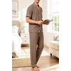 image:imageSWOMOG 100 Cotton Men Pajamas Set Button Down Short Sleeve Sleepwear Loungewear Pjs Set with PocketsBrown