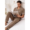 image:imageSWOMOG 100 Cotton Men Pajamas Set Button Down Short Sleeve Sleepwear Loungewear Pjs Set with PocketsBrown
