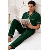 image:imageSWOMOG 100 Cotton Men Pajamas Set Button Down Short Sleeve Sleepwear Loungewear Pjs Set with PocketsGreen