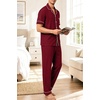image:imageSWOMOG 100 Cotton Men Pajamas Set Button Down Short Sleeve Sleepwear Loungewear Pjs Set with PocketsWine Red