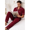 image:imageSWOMOG 100 Cotton Men Pajamas Set Button Down Short Sleeve Sleepwear Loungewear Pjs Set with PocketsWine Red