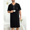 image:imageSWOMOG Mens Nightgown Short Sleeve Lounge Sleep Henley Shirt Pajama Big amp Tall Nightshirt Comfy Nightwear M3XLBlack