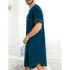 image:imageSWOMOG Mens Nightgown Short Sleeve Lounge Sleep Henley Shirt Pajama Big amp Tall Nightshirt Comfy Nightwear M3XLBlue Green
