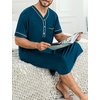 image:imageSWOMOG Mens Nightgown Short Sleeve Lounge Sleep Henley Shirt Pajama Big amp Tall Nightshirt Comfy Nightwear M3XLBlue Green