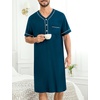 image:imageSWOMOG Mens Nightgown Short Sleeve Lounge Sleep Henley Shirt Pajama Big amp Tall Nightshirt Comfy Nightwear M3XLBlue Green