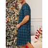 image:imageSWOMOG Mens Nightgown Short Sleeve Lounge Sleep Henley Shirt Pajama Big amp Tall Nightshirt Comfy Nightwear M3XLGreen Black Plaid