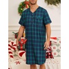 image:imageSWOMOG Mens Nightgown Short Sleeve Lounge Sleep Henley Shirt Pajama Big amp Tall Nightshirt Comfy Nightwear M3XLGreen Black Plaid