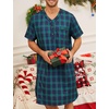 image:imageSWOMOG Mens Nightgown Short Sleeve Lounge Sleep Henley Shirt Pajama Big amp Tall Nightshirt Comfy Nightwear M3XLGreen Black Plaid