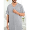 image:imageSWOMOG Mens Nightgown Short Sleeve Lounge Sleep Henley Shirt Pajama Big amp Tall Nightshirt Comfy Nightwear M3XLGrey