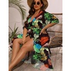image:imageSWOMOG Women Cover Ups Plus Size Swimsuit Chiffon Kimono Long Cardigan Open Front Bathing Suit Summer Flowy Bikini BeachwearMuticolor Leaf