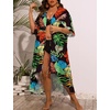 image:imageSWOMOG Women Cover Ups Plus Size Swimsuit Chiffon Kimono Long Cardigan Open Front Bathing Suit Summer Flowy Bikini BeachwearMuticolor Leaf
