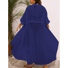 image:imageSWOMOG Women Cover Ups Plus Size Swimsuit Chiffon Kimono Long Cardigan Open Front Bathing Suit Summer Flowy Bikini BeachwearNavy Blue