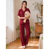 image:imageSWOMOG Womens 100 Cotton Pajamas Soft Short Sleeve Lounge Set 2 Piece Button Down Sleepwear with PocketsWine Red