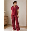 image:imageSWOMOG Womens 100 Cotton Pajamas Soft Short Sleeve Lounge Set 2 Piece Button Down Sleepwear with PocketsWine Red