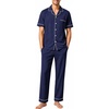 image:imageSWOMOG 100 Cotton Men Pajamas Set Button Down Short Sleeve Sleepwear Loungewear Pjs Set with PocketsNavy Blue