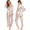 image:imageSWOMOG Womens Silk Satin Pajamas Set Long Sleeve Button Down Sleepwear 2 Piece Lounge Set Pj Set XS3XLCactus Pink