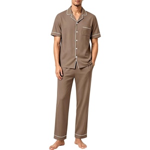 image:imageSWOMOG 100 Cotton Men Pajamas Set Button Down Short Sleeve Sleepwear Loungewear Pjs Set with PocketsBrown