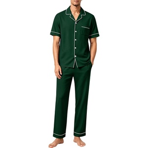 image:imageSWOMOG 100 Cotton Men Pajamas Set Button Down Short Sleeve Sleepwear Loungewear Pjs Set with PocketsGreen