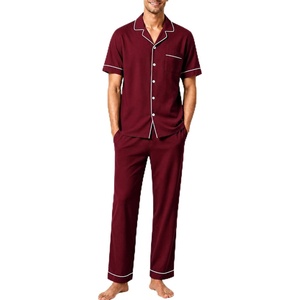 image:imageSWOMOG 100 Cotton Men Pajamas Set Button Down Short Sleeve Sleepwear Loungewear Pjs Set with PocketsWine Red