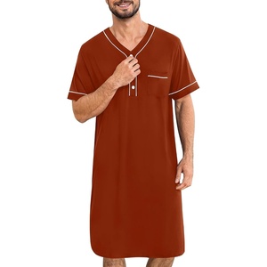 image:imageSWOMOG Mens Nightgown Short Sleeve Lounge Sleep Henley Shirt Pajama Big amp Tall Nightshirt Comfy Nightwear M3XLCoffee