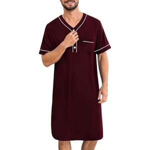image:imageSWOMOG Mens Nightgown Short Sleeve Lounge Sleep Henley Shirt Pajama Big amp Tall Nightshirt Comfy Nightwear M3XLDeep Grape Purple