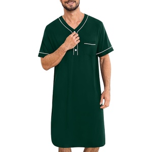 image:imageSWOMOG Mens Nightgown Short Sleeve Lounge Sleep Henley Shirt Pajama Big amp Tall Nightshirt Comfy Nightwear M3XLGreen