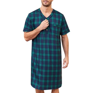 image:imageSWOMOG Mens Nightgown Short Sleeve Lounge Sleep Henley Shirt Pajama Big amp Tall Nightshirt Comfy Nightwear M3XLGreen Black Plaid