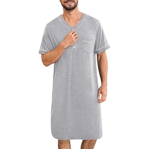 image:imageSWOMOG Mens Nightgown Short Sleeve Lounge Sleep Henley Shirt Pajama Big amp Tall Nightshirt Comfy Nightwear M3XLGrey