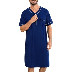 image:imageSWOMOG Mens Nightgown Short Sleeve Lounge Sleep Henley Shirt Pajama Big amp Tall Nightshirt Comfy Nightwear M3XLNavy Blue
