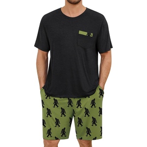 image:imageSWOMOG Mens Pajama Set Short Sleeve Pjs Set Soft Comfy Sleepwear Summer 2 Piece Loungewear Print With Pocket SXXLArmy Green Bigfoot
