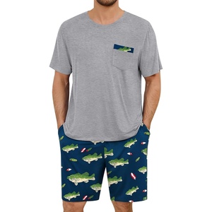 image:imageSWOMOG Mens Pajama Set Short Sleeve Pjs Set Soft Comfy Sleepwear Summer 2 Piece Loungewear Print With Pocket SXXLBass