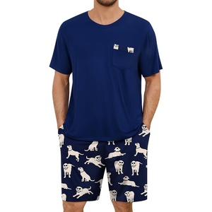 image:imageSWOMOG Mens Pajama Set Short Sleeve Pjs Set Soft Comfy Sleepwear Summer 2 Piece Loungewear Print With Pocket SXXLBlue White Dog
