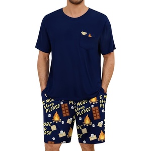image:imageSWOMOG Mens Pajama Set Short Sleeve Pjs Set Soft Comfy Sleepwear Summer 2 Piece Loungewear Print With Pocket SXXLNavy Blue Choc