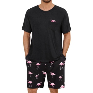 image:imageSWOMOG Mens Pajama Set Short Sleeve Pjs Set Soft Comfy Sleepwear Summer 2 Piece Loungewear Print With Pocket SXXLPink Flamingos