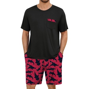 image:imageSWOMOG Mens Pajama Set Short Sleeve Pjs Set Soft Comfy Sleepwear Summer 2 Piece Loungewear Print With Pocket SXXLPink Shark