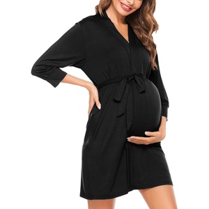 image:imageSWOMOG Womens Maternity Nursing Robe Pregnancy Breastfeeding Bathrobes 3 in 1 Labor Delivery NightgownCarbon