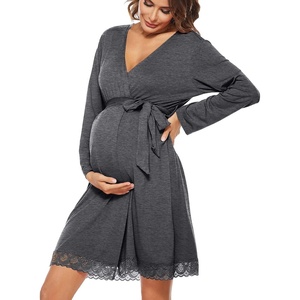 image:imageSWOMOG Womens Maternity Nursing Robe Pregnancy Breastfeeding Bathrobes 3 in 1 Labor Delivery NightgownDark Gray