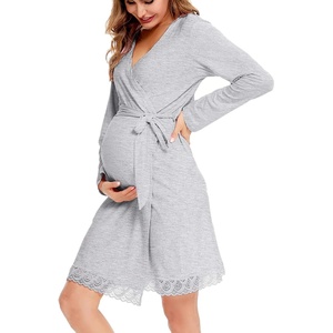 image:imageSWOMOG Womens Maternity Nursing Robe Pregnancy Breastfeeding Bathrobes 3 in 1 Labor Delivery NightgownGray