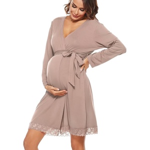 image:imageSWOMOG Womens Maternity Nursing Robe Pregnancy Breastfeeding Bathrobes 3 in 1 Labor Delivery NightgownLight Brown