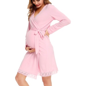 image:imageSWOMOG Womens Maternity Nursing Robe Pregnancy Breastfeeding Bathrobes 3 in 1 Labor Delivery NightgownPink