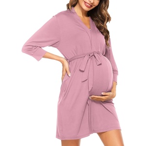 image:imageSWOMOG Womens Maternity Nursing Robe Pregnancy Breastfeeding Bathrobes 3 in 1 Labor Delivery NightgownTaro Purple