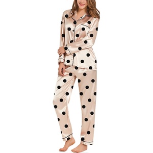 image:imageSWOMOG Womens Silk Satin Pajamas Set Long Sleeve Button Down Sleepwear 2 Piece Lounge Set Pj Set XS3XLChampagne Points