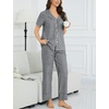 image:imageSWOMOG 100 Cotton Women Pajamas Set 2 Piece Short Sleeve Sleepwear Gingham Button Down Lounge Set Soft Ruffle PjsBlack White Plaid