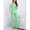 image:imageSWOMOG 100 Cotton Women Pajamas Set 2 Piece Short Sleeve Sleepwear Gingham Button Down Lounge Set Soft Ruffle PjsGreen Striped