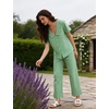 image:imageSWOMOG 100 Cotton Women Pajamas Set 2 Piece Short Sleeve Sleepwear Gingham Button Down Lounge Set Soft Ruffle PjsGreen Striped