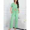 image:imageSWOMOG 100 Cotton Women Pajamas Set 2 Piece Short Sleeve Sleepwear Gingham Button Down Lounge Set Soft Ruffle PjsGreen Striped