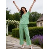 image:imageSWOMOG 100 Cotton Women Pajamas Set 2 Piece Short Sleeve Sleepwear Gingham Button Down Lounge Set Soft Ruffle PjsGreen Striped