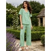 image:imageSWOMOG 100 Cotton Women Pajamas Set 2 Piece Short Sleeve Sleepwear Gingham Button Down Lounge Set Soft Ruffle PjsGreen Striped